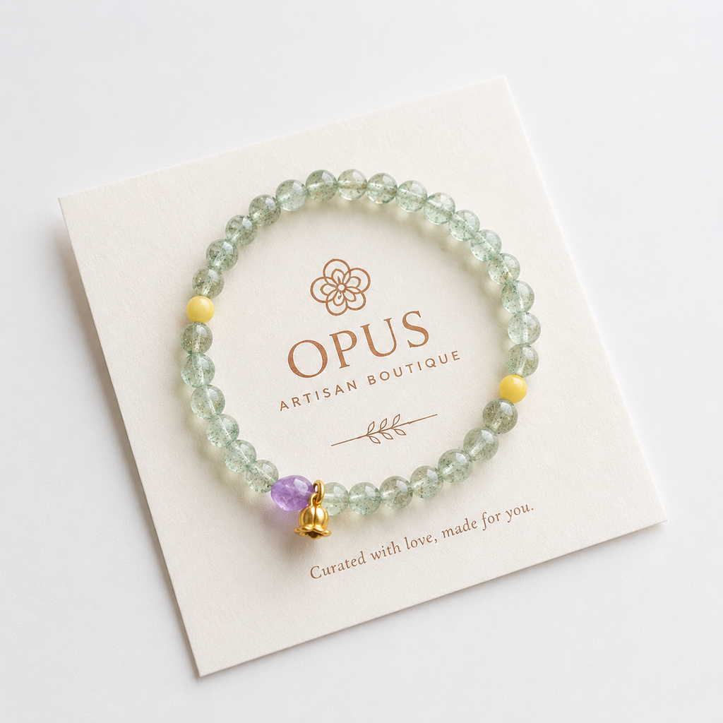 Opus Green Strawberry Quartz, Amethyst & Amber Beaded Bracelet