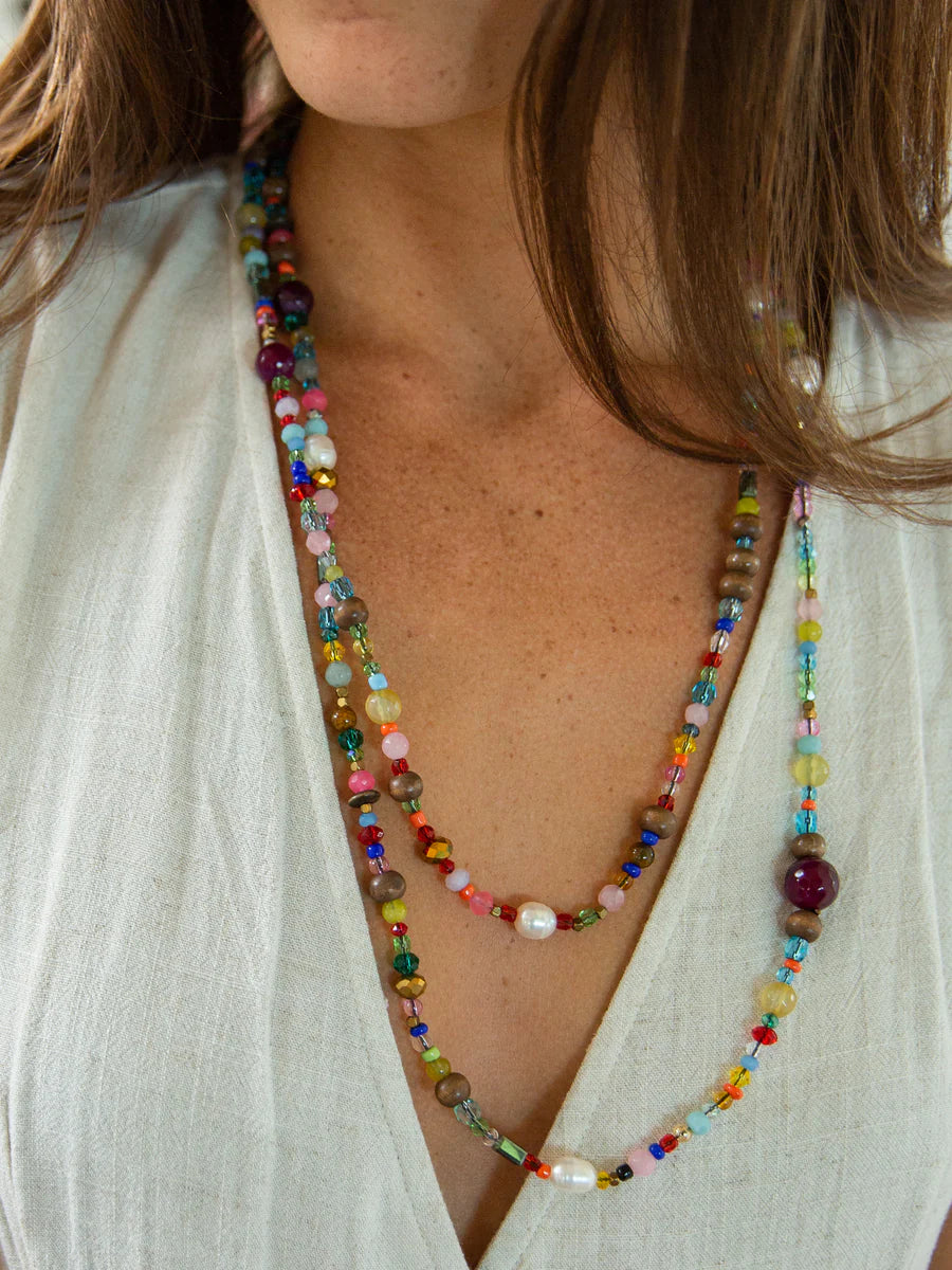 Opus Boho Glass & Pearl Beaded Necklace - Multicolor