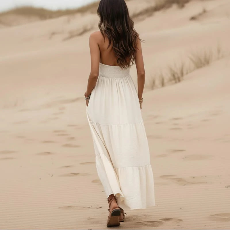 OPUS Boho Halter V-Neck Open Back Maxi Dress